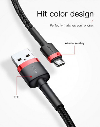 Кабель USB - micro USB Baseus Cafule 1.5A 200см Red+Black, CAMKLF-C91