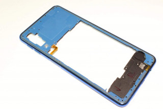 Средняя часть корпуса с антеннами и кнопкой включения со сканером отпечатка Samsung A750F Galaxy A7 (2018), синий, оригинал