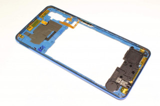 Средняя часть корпуса с антеннами и кнопкой включения со сканером отпечатка Samsung A750F Galaxy A7 (2018), синий, оригинал
