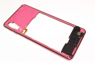 Средняя часть корпуса с антеннами и кнопкой включения со сканером отпечатка Samsung A750F Galaxy A7 (2018), розовый, оригинал