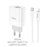 СЗУ HOCO C80A Rapido, 3.1A, белый, USB QC3.0 и USB-C PD20W + Кабель Type-C - Lightning