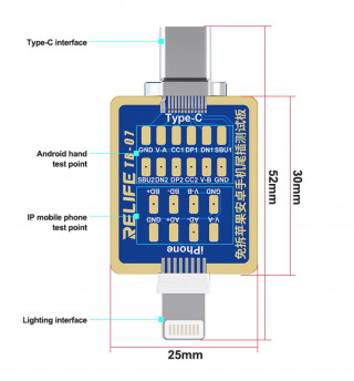 Плата Relife TB-07 для тестирования системного разъема Type-C и Lightning без разбора телефона