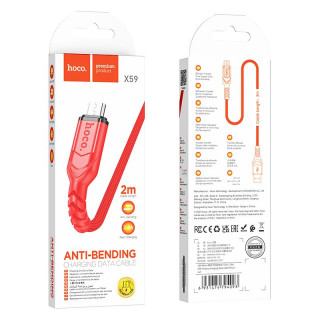 Кабель USB - micro USB HOCO X59, тканевая оплетка, 200см, 2.4А, красный