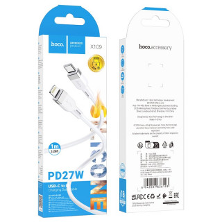 Кабель Type-C - Lightning HOCO X109, PD 27W 3А, силиконовый, 100см, белый