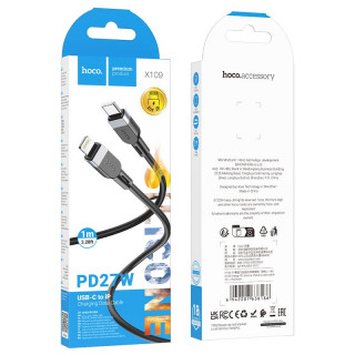 Кабель Type-C - Lightning HOCO X109, PD 27W 3А, силиконовый, 100см, черный