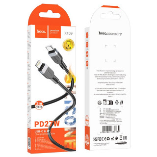 Кабель Type-C - Lightning HOCO X109, PD 27W 3А, силиконовый, 300см, черный