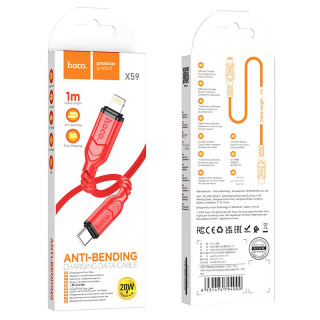 Кабель Type-C - Lightning HOCO X59, PD 20W 3А, тканевая оплетка, 100см, красный