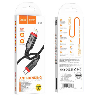 Кабель Type-C - Lightning HOCO X59, PD 20W 3А, тканевая оплетка, 100см, черный