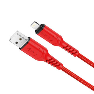 Кабель USB - Lightning HOCO X59, 2.4А, тканевая оплетка 100см, красный