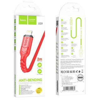 Кабель USB - Lightning HOCO X59, 2.4А, тканевая оплетка 200см, красный