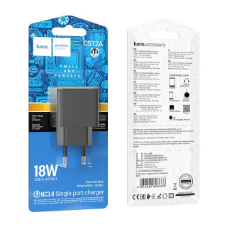 СЗУ HOCO CS12A Ocean, 3A, черный, USB-A 18W, QC3.0