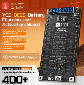 Плата YCS DC25 для активации и зарядки аккумуляторов iPhone от 6 до 16 Pro Max и 18 вариантов разъемов для Android